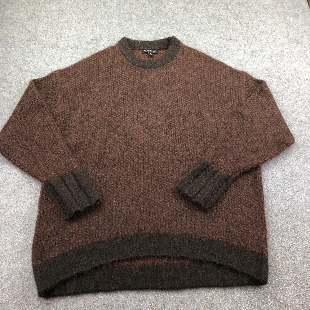 Banana Republic Sweater Mens Medium Brown Fuzzy Chunky Knit Crewneck Heavyweight
